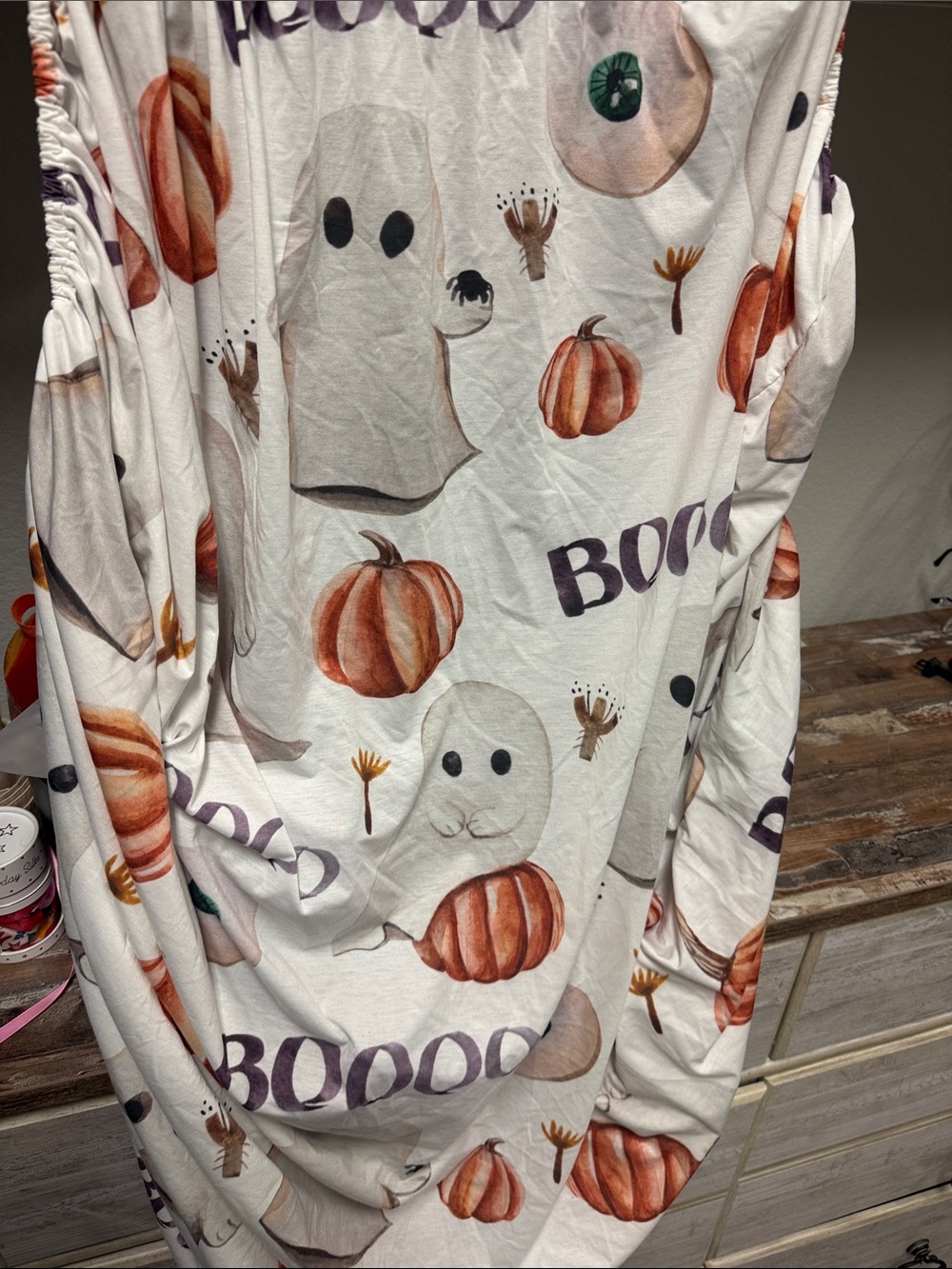 Kids Halloween Ghost & Pumpkin Crib Sheet - White/Orange